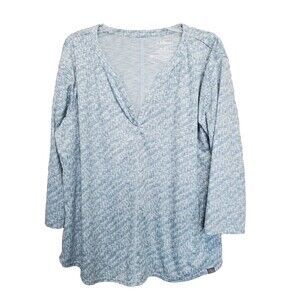 LL Bean Women's Green Ditsy Print Streamside Split Neck Seam Detail Tunic  XL